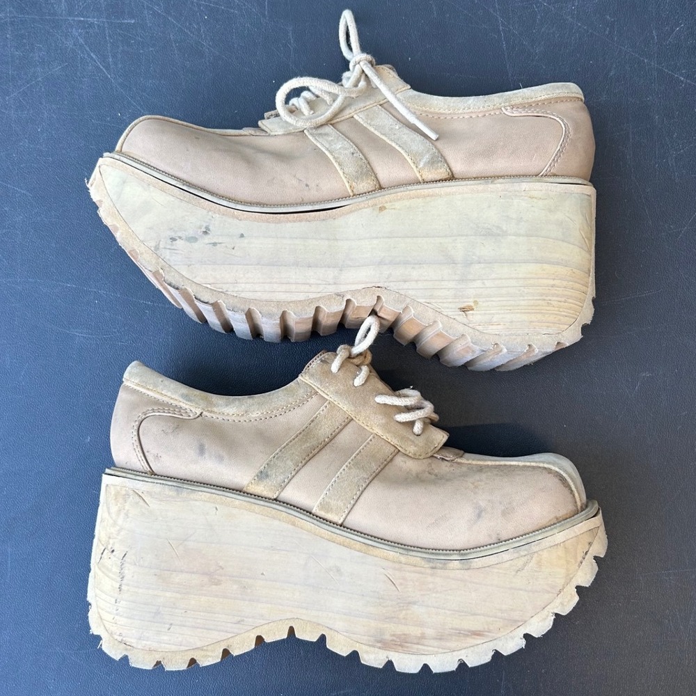 VINTAGE City Snappers Platform Sneakers Womens 10 Tan Rave Y2K Chunky Wedge